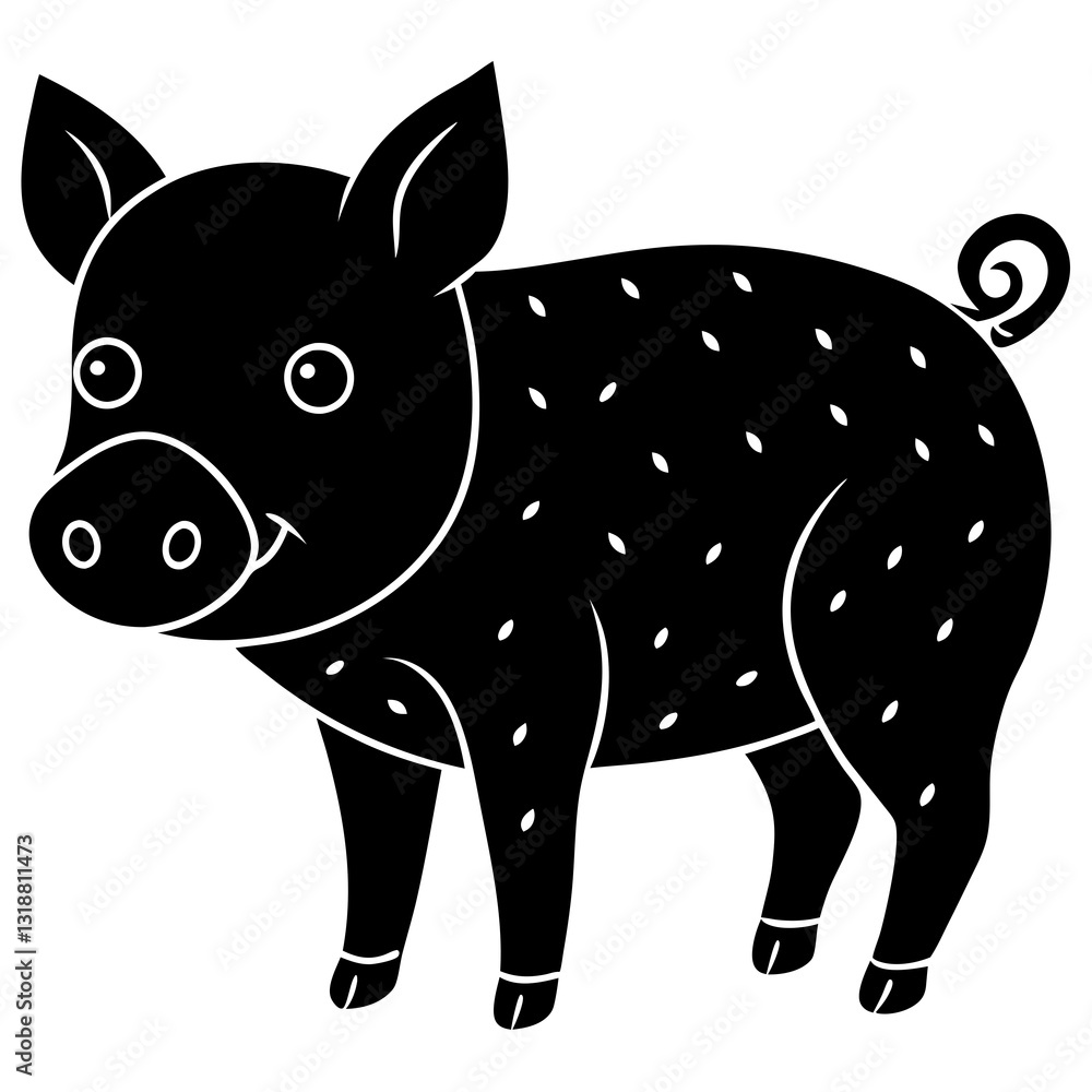 Naklejka premium pig crafts with kids silhouette vector illustration