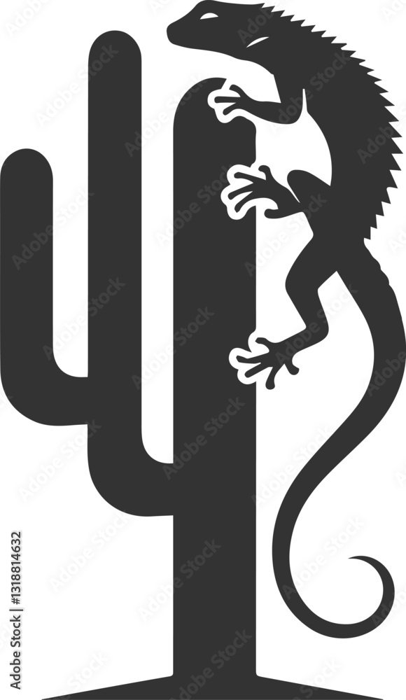 Fototapeta premium Lizard climbing a cactus animal vector
