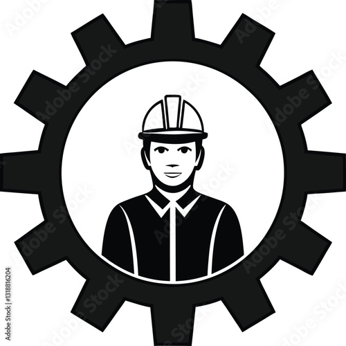 Engineer within a Gear Mechanism, Symbolizing Industrial Strength