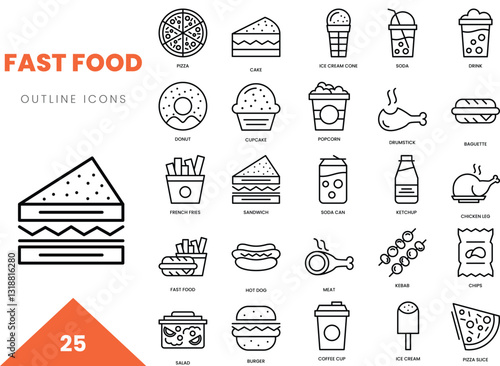 fast food outline icon collection. Vector illustration
