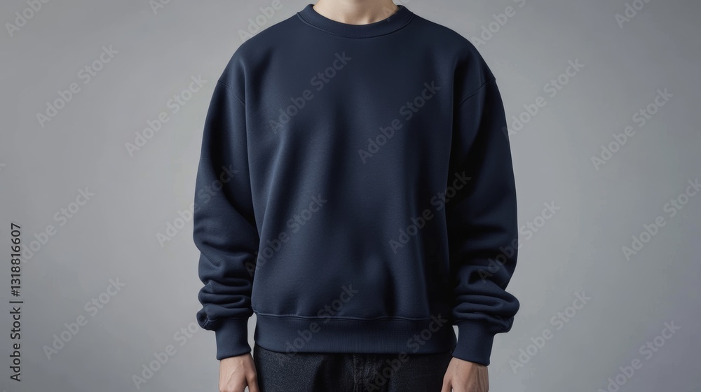 Navy Crewneck Mockup: Textured Three-Quarter View Navy Crewneck Mockup: Textured Three-Quarter View