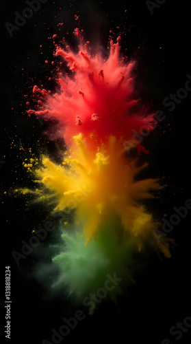 Wallpaper Mural Vibrant Red, Yellow, and Green Powder Explosions on a Dark Background for Creative Art, Festival Colors, and Visual Effects Torontodigital.ca