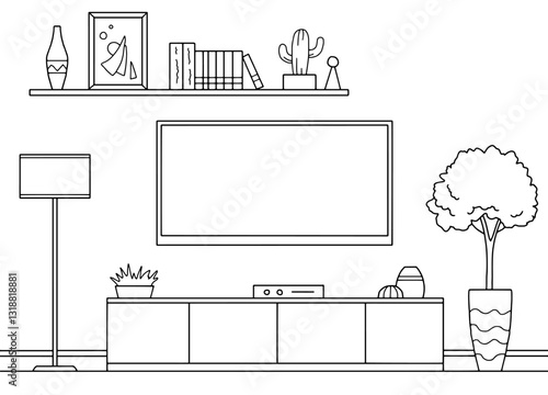 Living room graphic black white home interior sketch illustration vector 