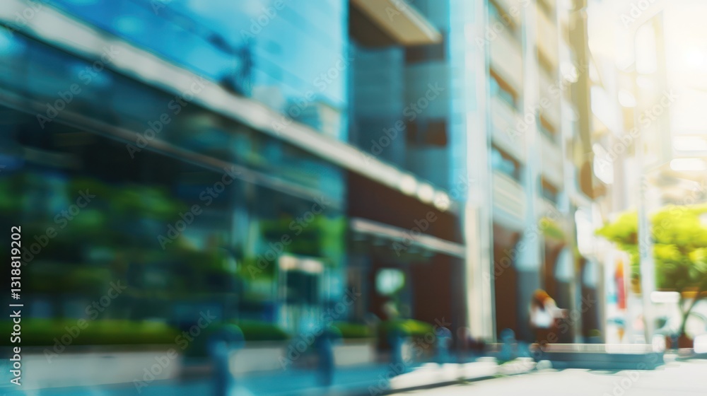 Fototapeta premium Blurred outdoor building office backgrounds window business glasses tree sunlight bokeh structure tower high modern outside.