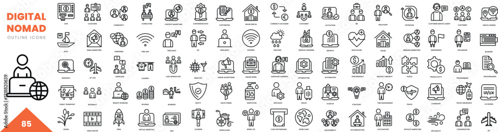 Naklejka premium digital nomad outline icon collection. Vector illustration