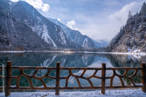 Obraz na płótnie Bipenggou National Park in Sichuan China, is a natural reserve blessed with typical alpine views, including virgin forest, plateau lakes, glaciers, snow mountains, tinkling streams and waterfalls w salonie