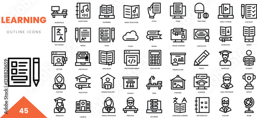 learning outline icon collection. Vector illustration