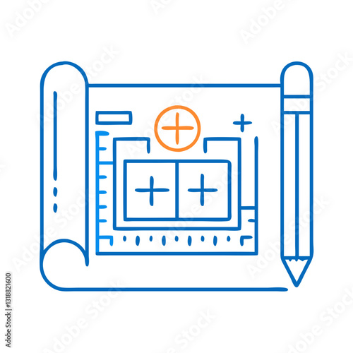 Medical blueprint plan with cross symbols