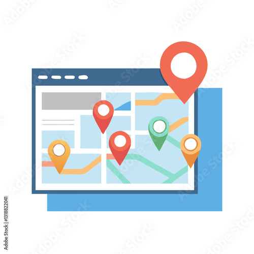 Online map with location pins navigation concept