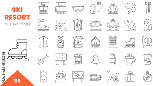 ski resort outline icon collection. Vector illustration
