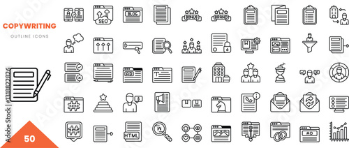 copywriting outline icon collection. Vector illustration