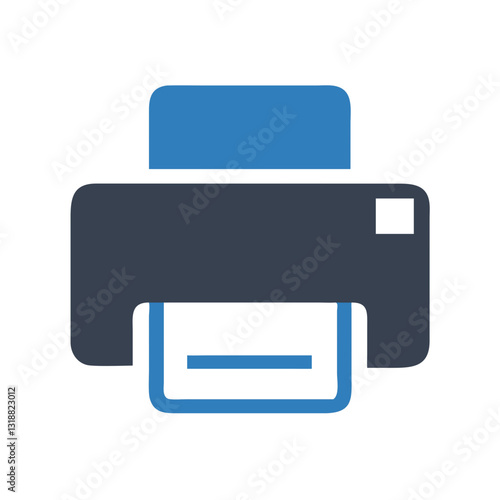 Dark blue printer icon with paper output