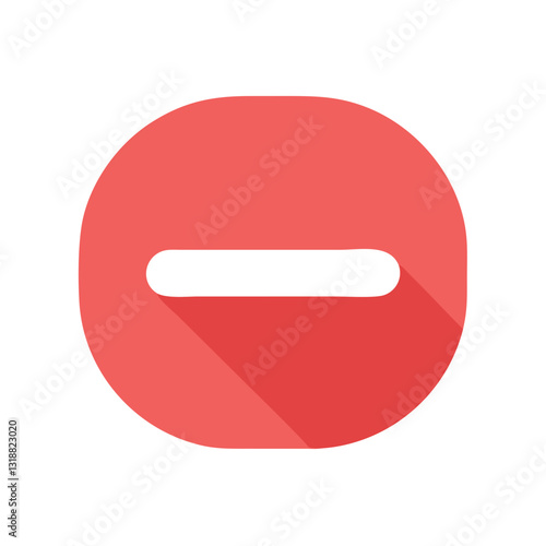 Red flat minus icon with long shadow