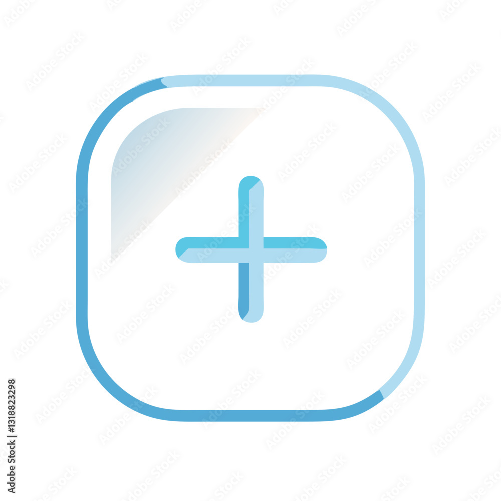 Blue glossy plus icon inside rounded square Blue glossy plus icon inside rounded square