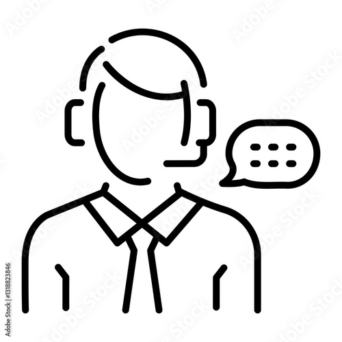 A linear style icon of a customer representative talking to someone 
