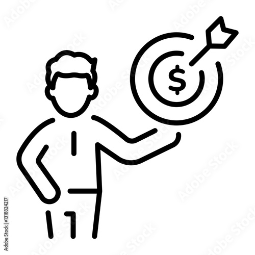 A line style icon of a business character showing financial goal 