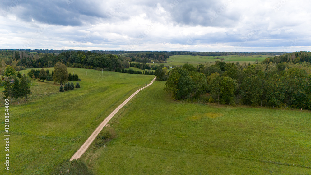 Aerial View of Rural Landscape with Dirt Road Aerial View of Rural Landscape with Dirt Road