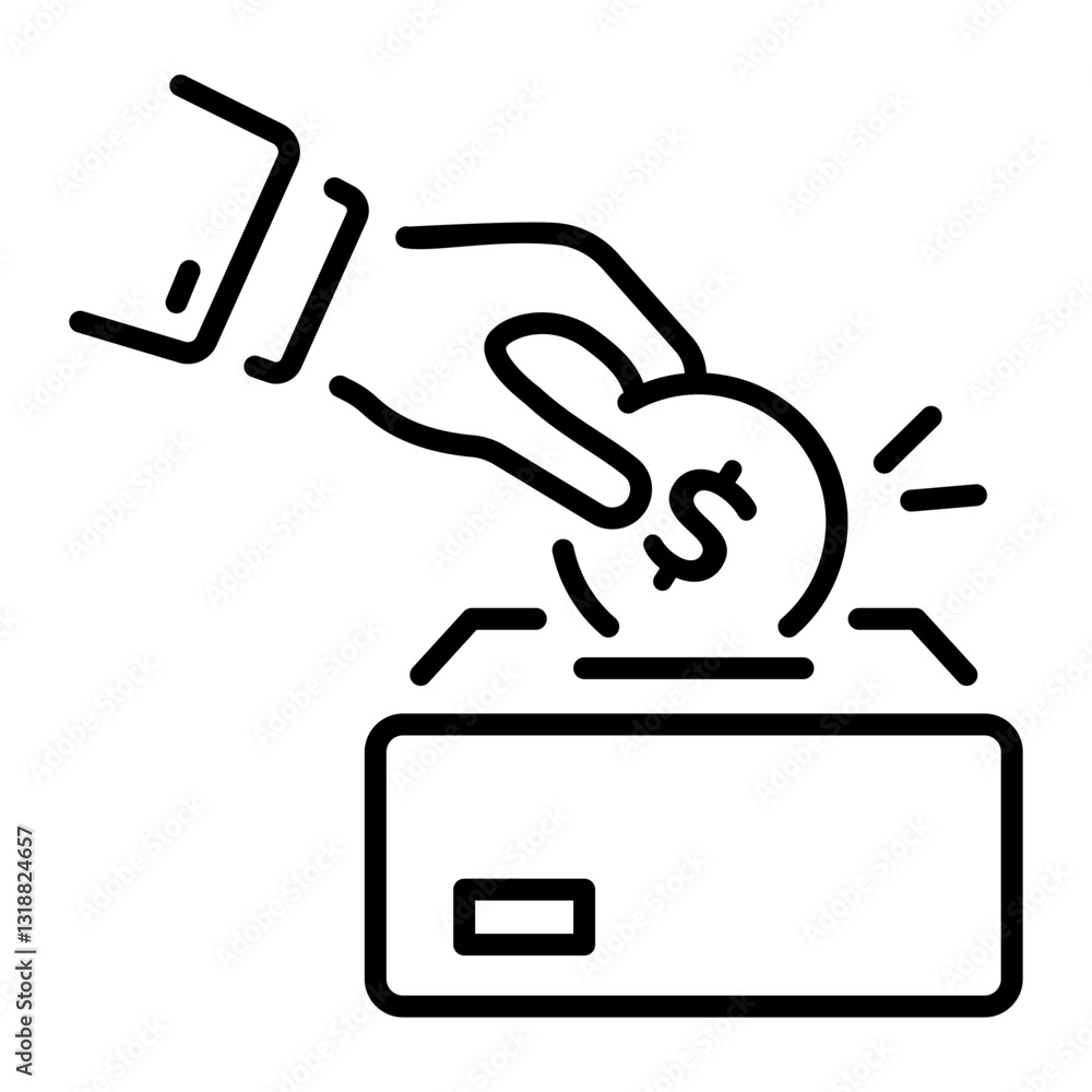 A line icon of money box depicting fundraising A line icon of money box depicting fundraising