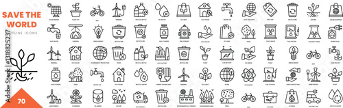 save the world outline icon collection. Vector illustration