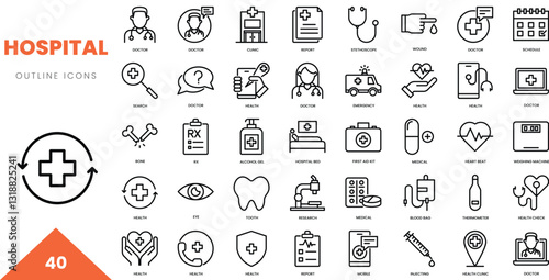 hospital outline icon collection. Vector illustration
