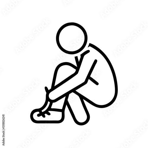 Person tying shoelaces in a line drawing, preparation and care concept