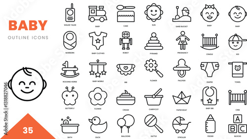 baby outline icon collection. Vector illustration