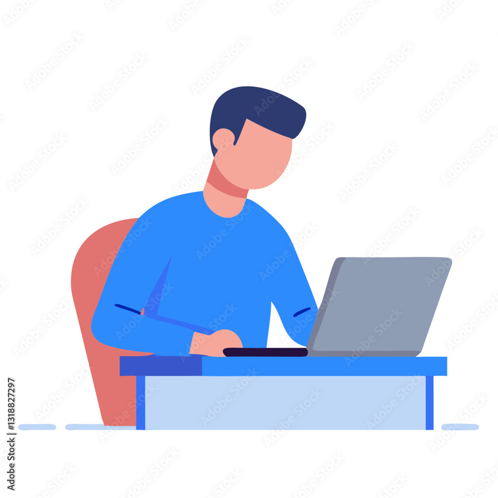 Person working on a laptop at a desk in a colorful illustration, productivity and technology concept Person working on a laptop at a desk in a colorful illustration, productivity and technology concept