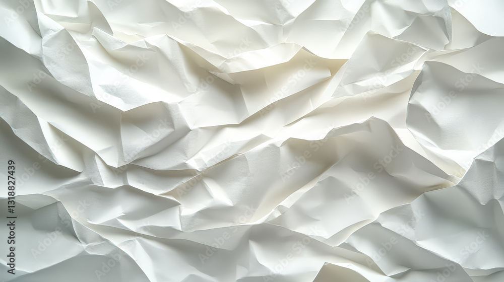 Obraz premium White paper with a lot of wrinkles and creases. The paper is torn and crumpled, giving it a sense of chaos and disorder. The image evokes a feeling of disarray and confusion
