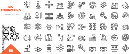 bioengineering outline icon collection. Vector illustration