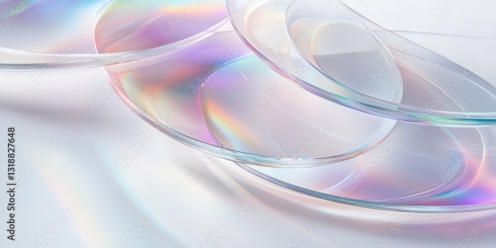 Abstract iridescent glass shapes on white background. Abstract iridescent glass shapes on white background.