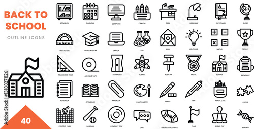 back to school outline icon collection. Vector illustration
