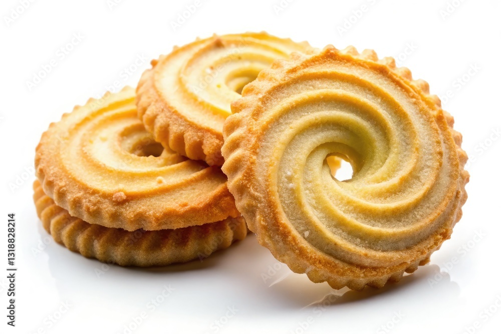 Delicate silhouette of Danish butter cookies, isolated against a pristine white backdrop. Delicate silhouette of Danish butter cookies, isolated against a pristine white backdrop.