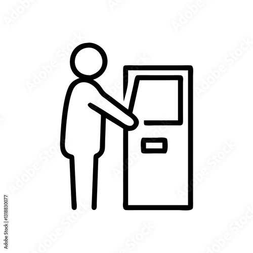 Person using a vending machine in a line drawing, convenience and snack concept