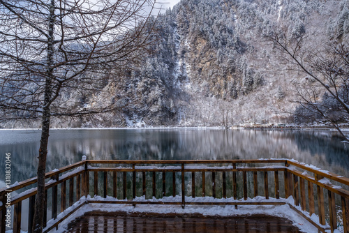 Obraz na płótnie Bipenggou National Park in Sichuan China, is a natural reserve blessed with typical alpine views, including virgin forest, plateau lakes, glaciers, snow mountains, tinkling streams and waterfalls w salonie