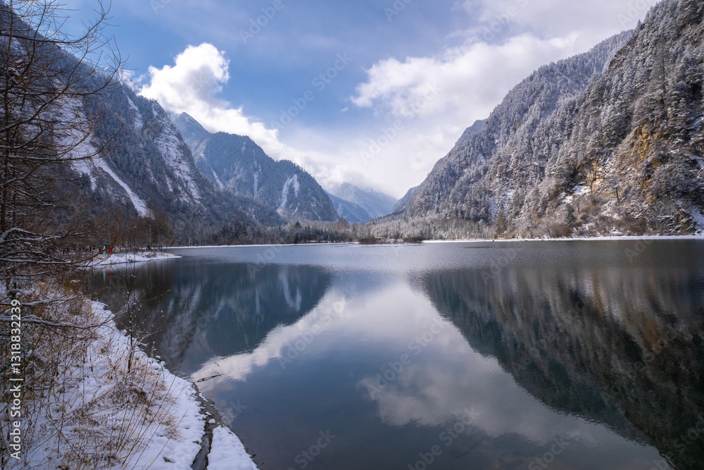 Bipenggou National Park in Sichuan China, is a natural reserve blessed with typical alpine views, including virgin forest, plateau lakes, glaciers, snow mountains, tinkling streams and waterfalls