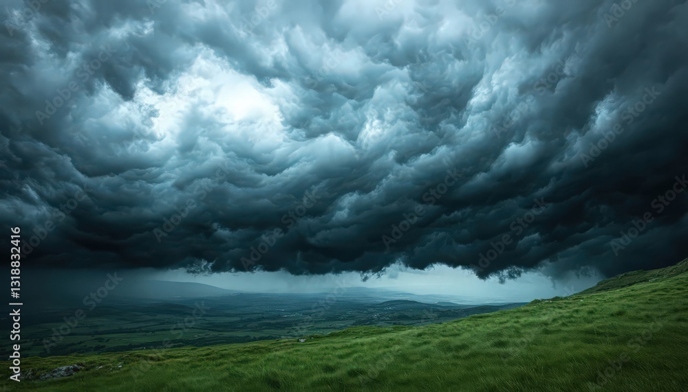 Obraz premium Dark Storm Clouds Over Green Landscape