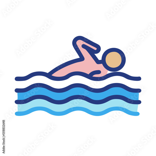 Person swimming freestyle in water in a colorful illustration, aquatic fitness concept