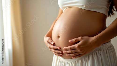 Free Download Tender Moment: Pregnant Woman Caressing Her Belly.Pregnancy photography and memorials, health and parenting, family celebrations and preparation activities, healthcare and prenatal care materials. - GFXLoad
