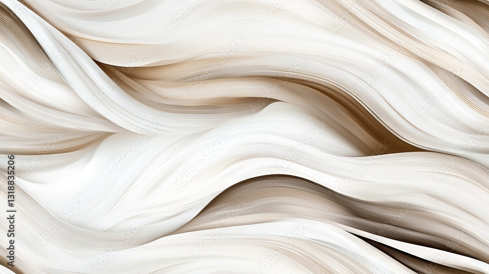 A close-up of white fabric featuring a wavy design at the bottom and a brown stripe on the top A close-up of white fabric featuring a wavy design at the bottom and a brown stripe on the top