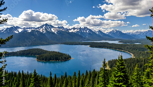 Paysage montagneux avec lac et forêt