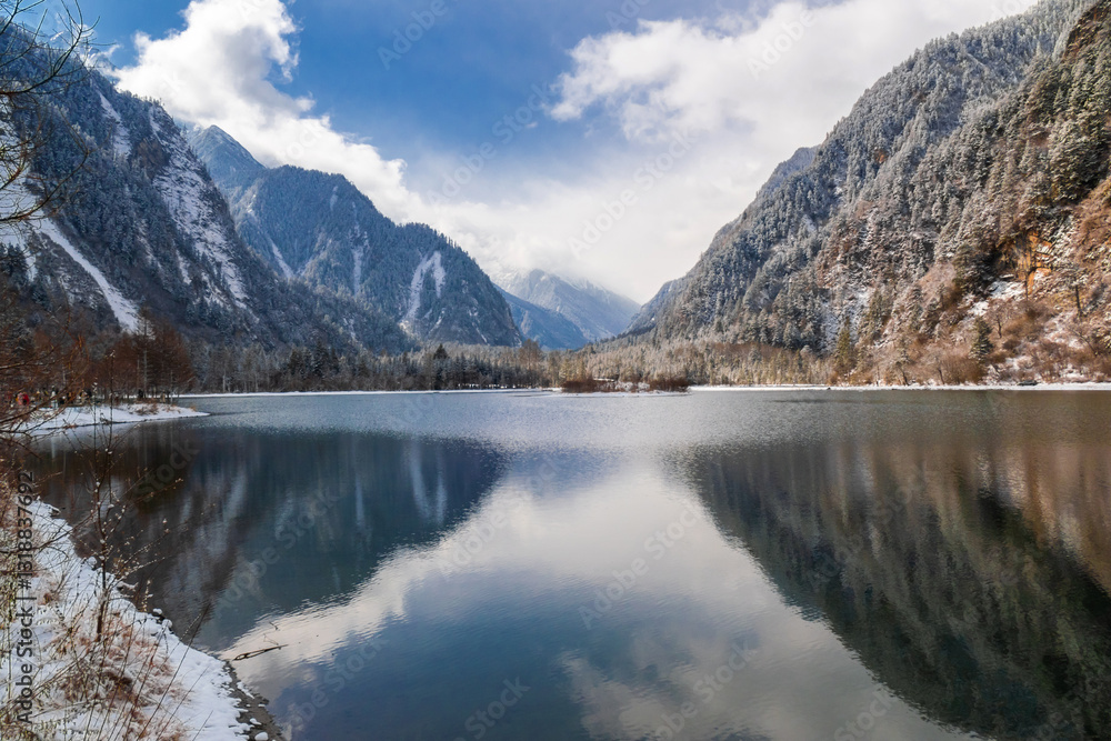 Bipenggou National Park in Sichuan China, is a natural reserve blessed with typical alpine views, including virgin forest, plateau lakes, glaciers, snow mountains, tinkling streams and waterfalls