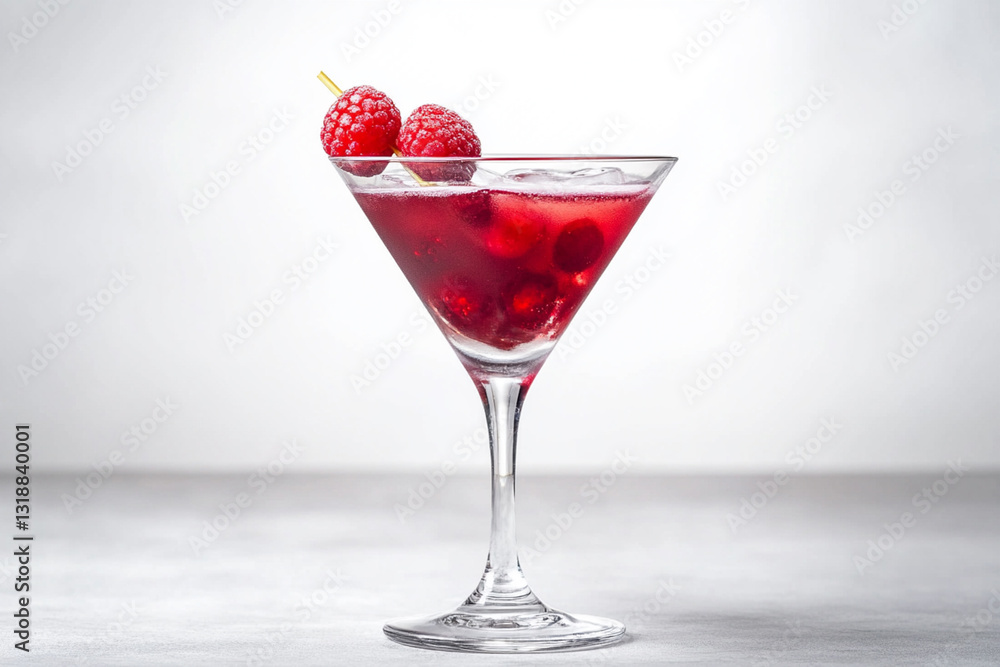 Raspberry and berry cocktail in a transparent glass, completely white background Raspberry and berry cocktail in a transparent glass, completely white background