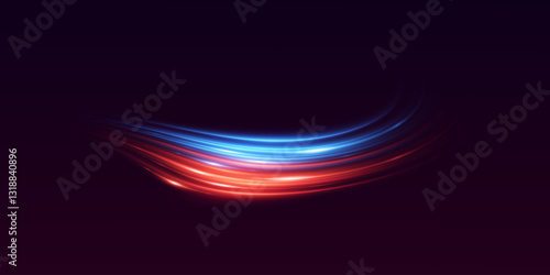 Neon light trails with the effect of speed and movement. Vector illustration