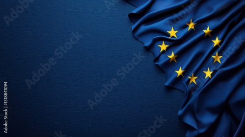 European Union Flag Draped Elegantly on Blue Background