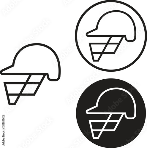 Set of helmet icons in outline styles. Safety cap equipment vectors illustration. Cricket hat business concept signs for website and mobile app designs pictogram isolated on transparent background.