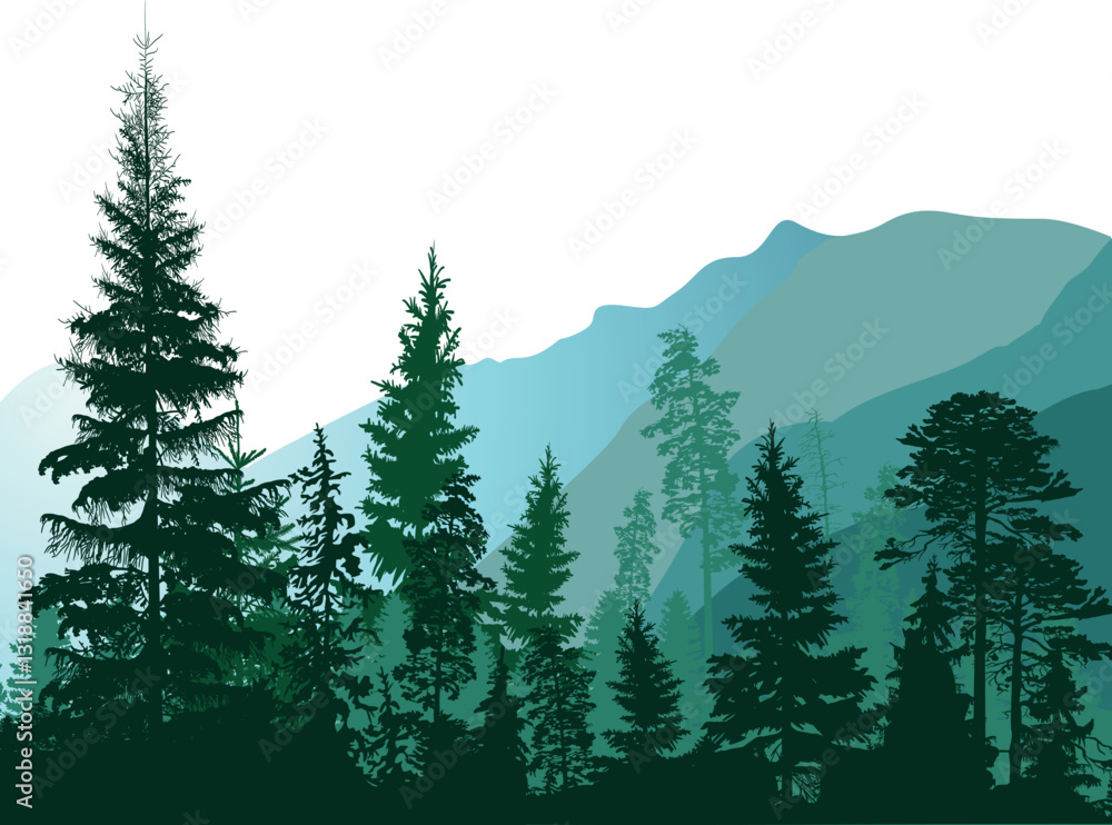 Fototapeta premium dark blue illustration with mountain pine forest