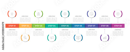 Modern infographic design with icons and 9 options or steps. Infographics business concept for info graphics, flow charts.