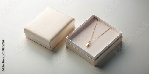 Luxury Jewelry Necklace Box Flat Lay, Minimalist Top View Product Photography