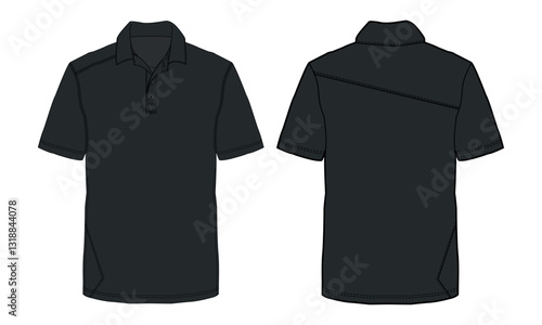 Wallpaper Mural Polo Shirt Technical Fashion Flat Sketch vector illustration template front and back view isolated on white background. Men's fashion polo t shirt mock up CAD.
 Torontodigital.ca