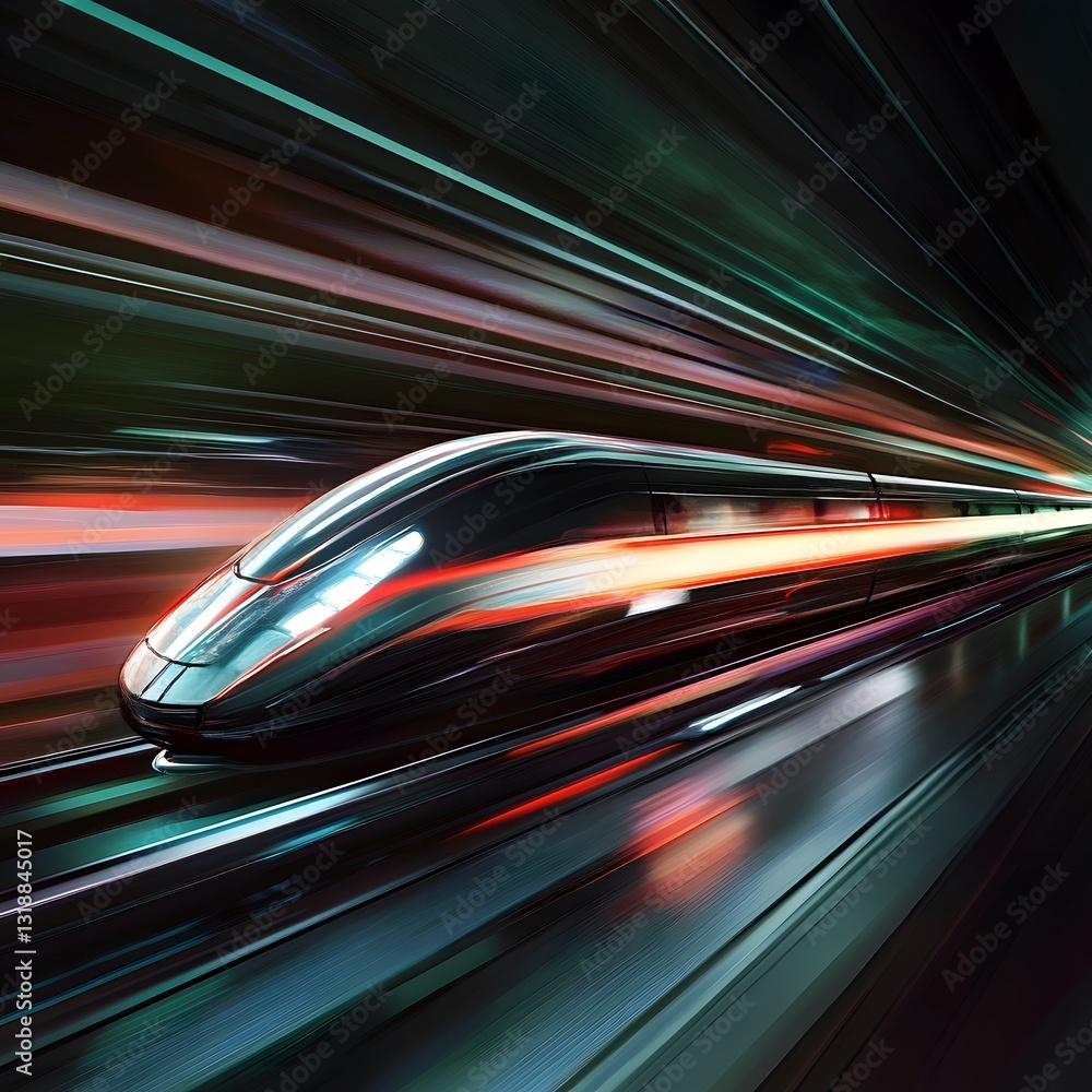 High Speed Train in Dark Tunnel with Motion Blur and Red Light Streaks High Speed Train in Dark Tunnel with Motion Blur and Red Light Streaks